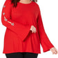 Blusa feminina com mangas enfeitadas INC International Concepts - Vermelho, tamanho pequeno S