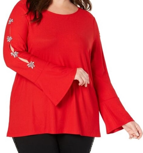 Blusa feminina com mangas enfeitadas INC International Concepts - Vermelho, tamanho pequeno S