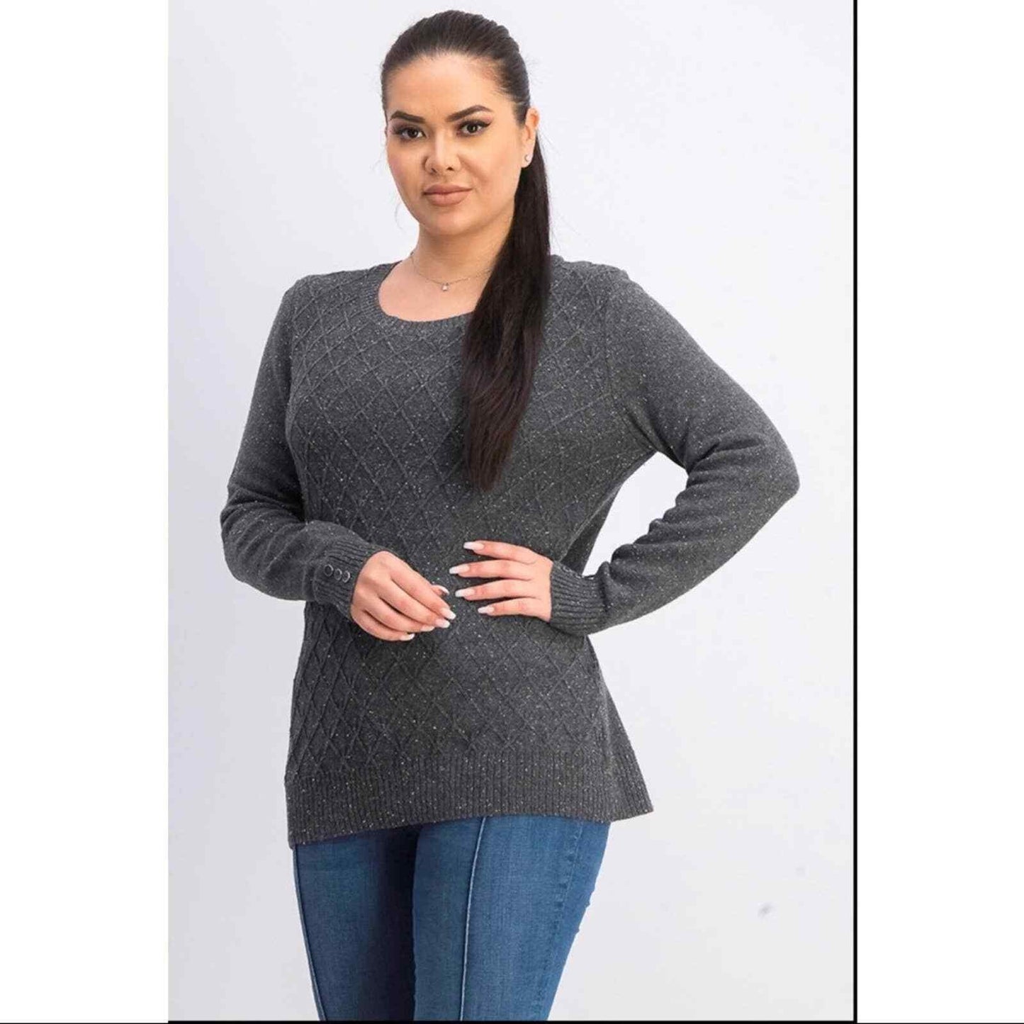 Karen Scott Suéter feminino Nep Dimond Cable Crew, preto, tamanho pequeno