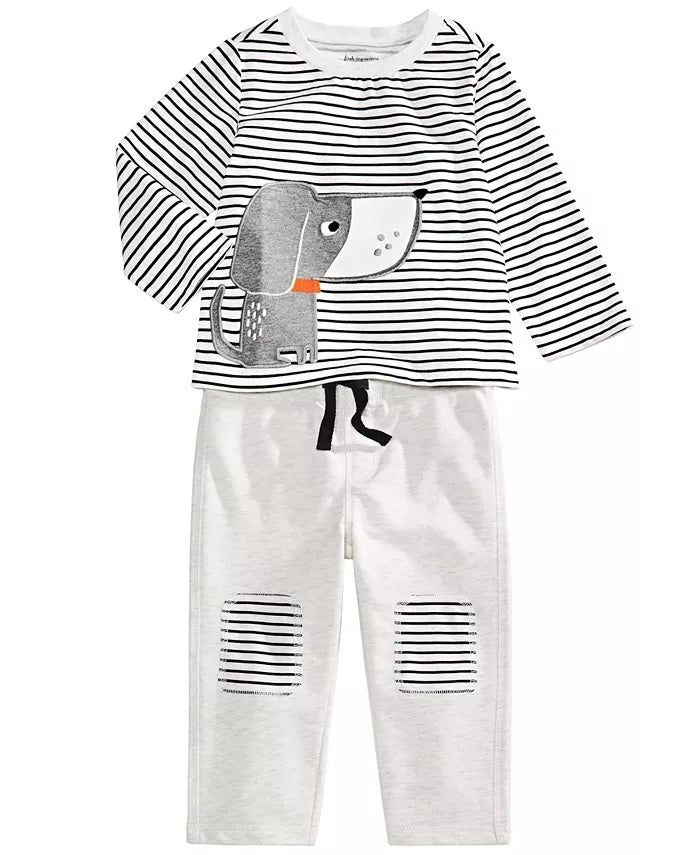 Calça jogger com remendo no joelho para bebês meninos First Impressions, branca, tamanho 12 MOS
