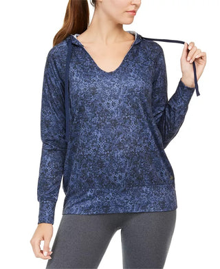 Ideology Women's Python Printed V-Neck Hoodie Navy Size Small