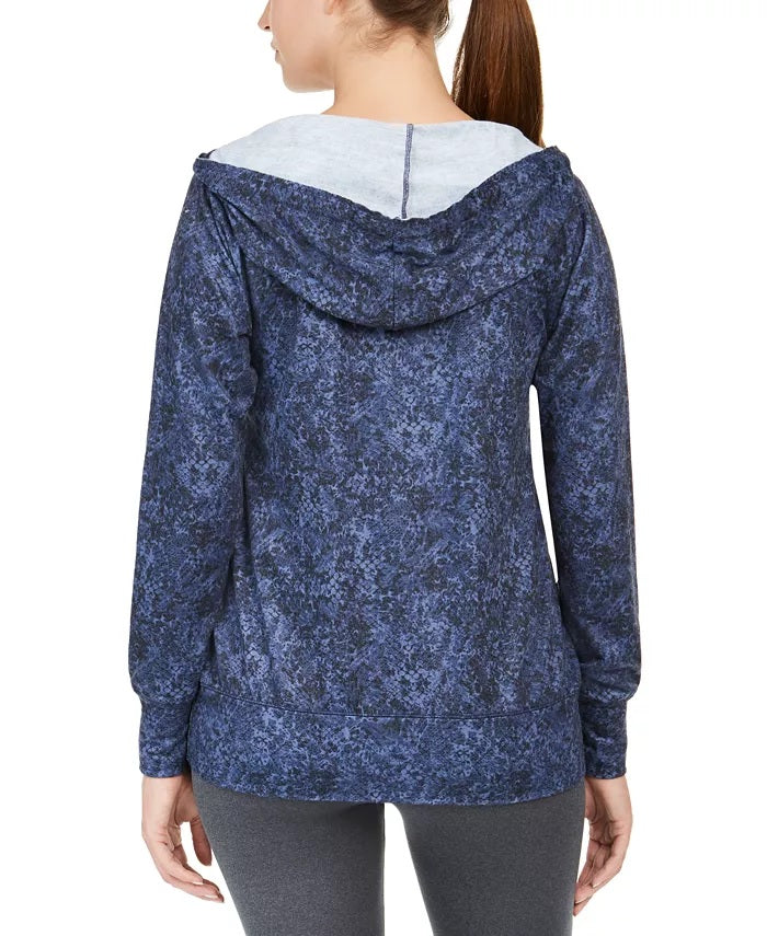 Ideology Moletom com capuz feminino estampado em python, gola V, azul marinho, tamanho pequeno