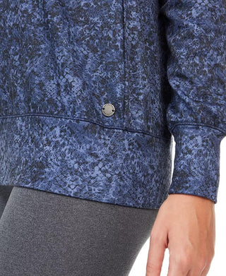Ideology Moletom com capuz feminino estampado em python, gola V, azul marinho, tamanho pequeno