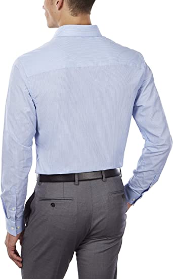 Camisa social masculina Kenneth Cole Slim Fit xadrez e listras, azul, tamanho P