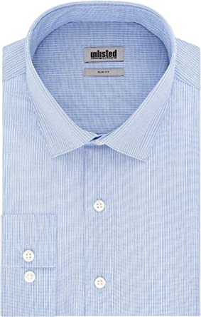 Camisa social masculina Kenneth Cole Slim Fit xadrez e listras, azul, tamanho P