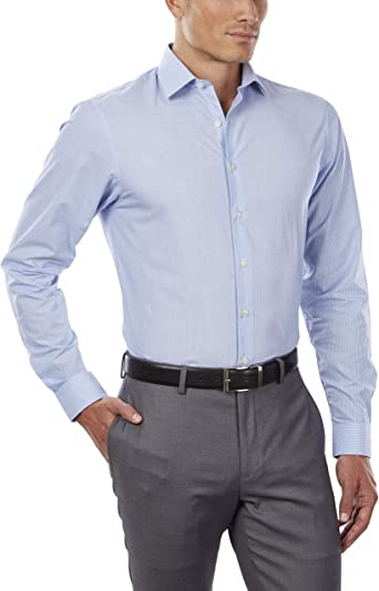 Camisa social masculina Kenneth Cole Slim Fit xadrez e listras, azul, tamanho P
