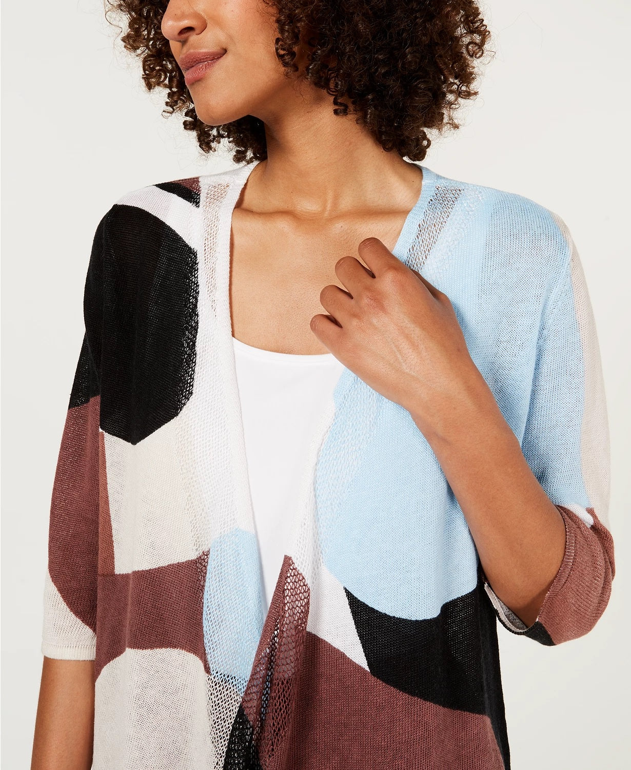 Cardigan Alfani Feminino Colorblocked Aberto na Frente Azul Marinho Tamanho X-G