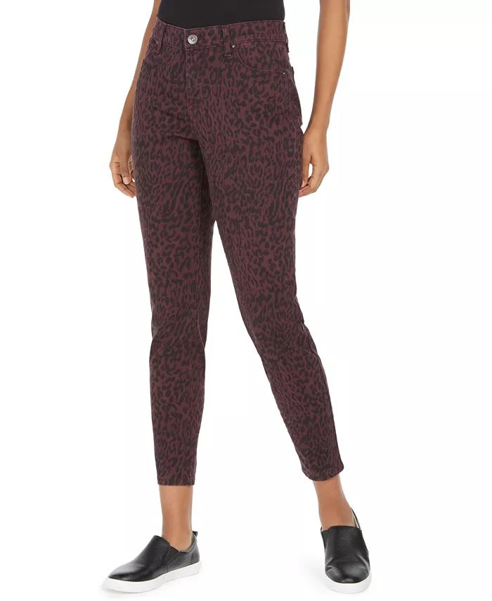 Jeans skinny feminino estilo &amp; co, pequeno, curvilíneo, estampa animal, vermelho, tamanho 6 P
