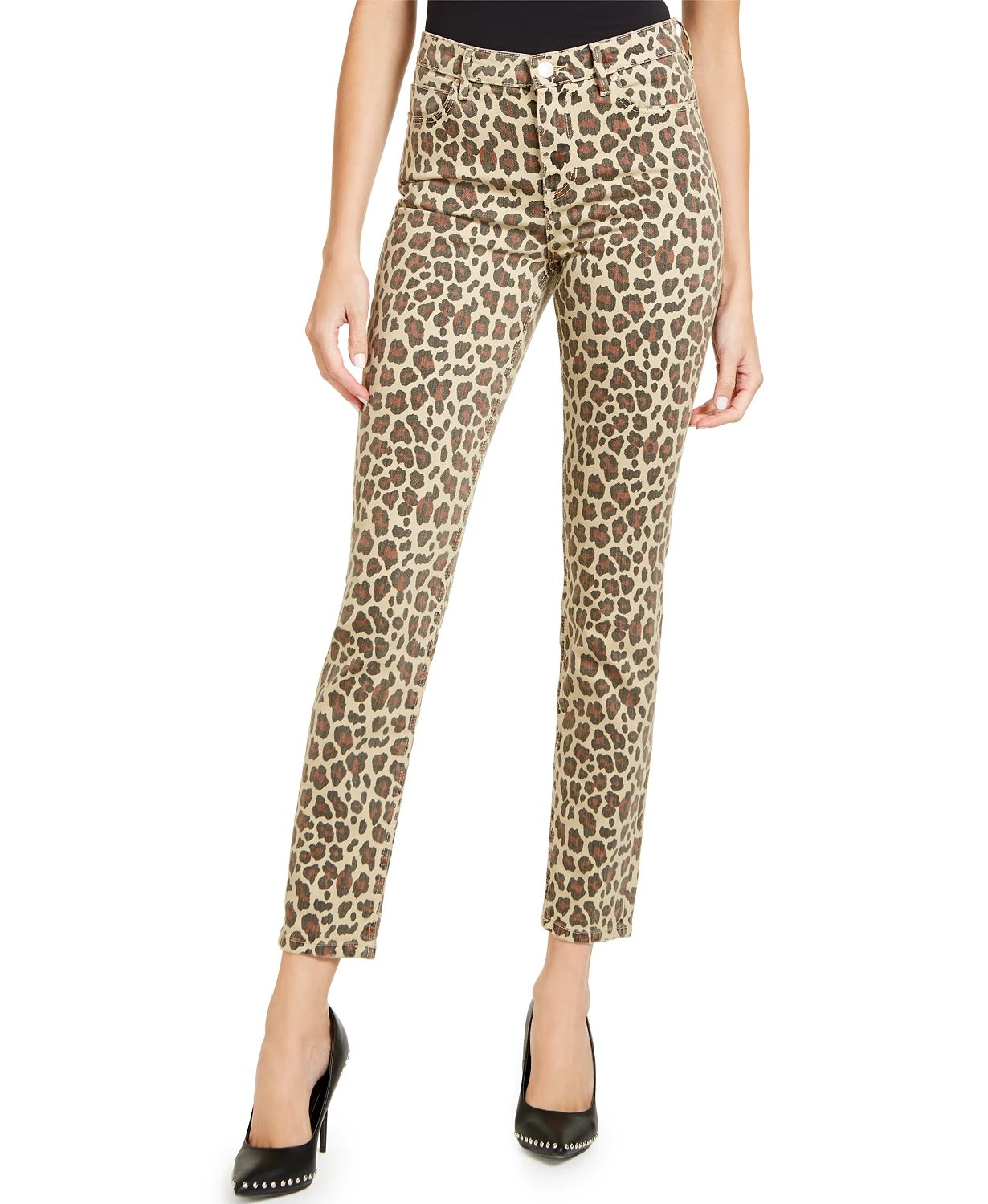 Calça jeans skinny feminina Guss com estampa de leopardo, marrom, tamanho 25