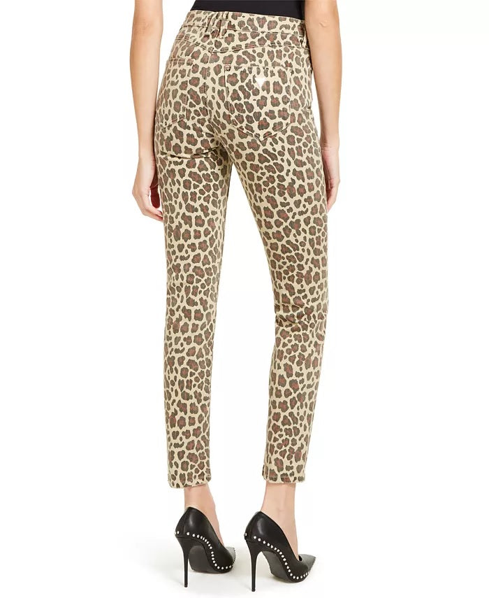 Calça jeans skinny feminina Guss com estampa de leopardo, marrom, tamanho 25