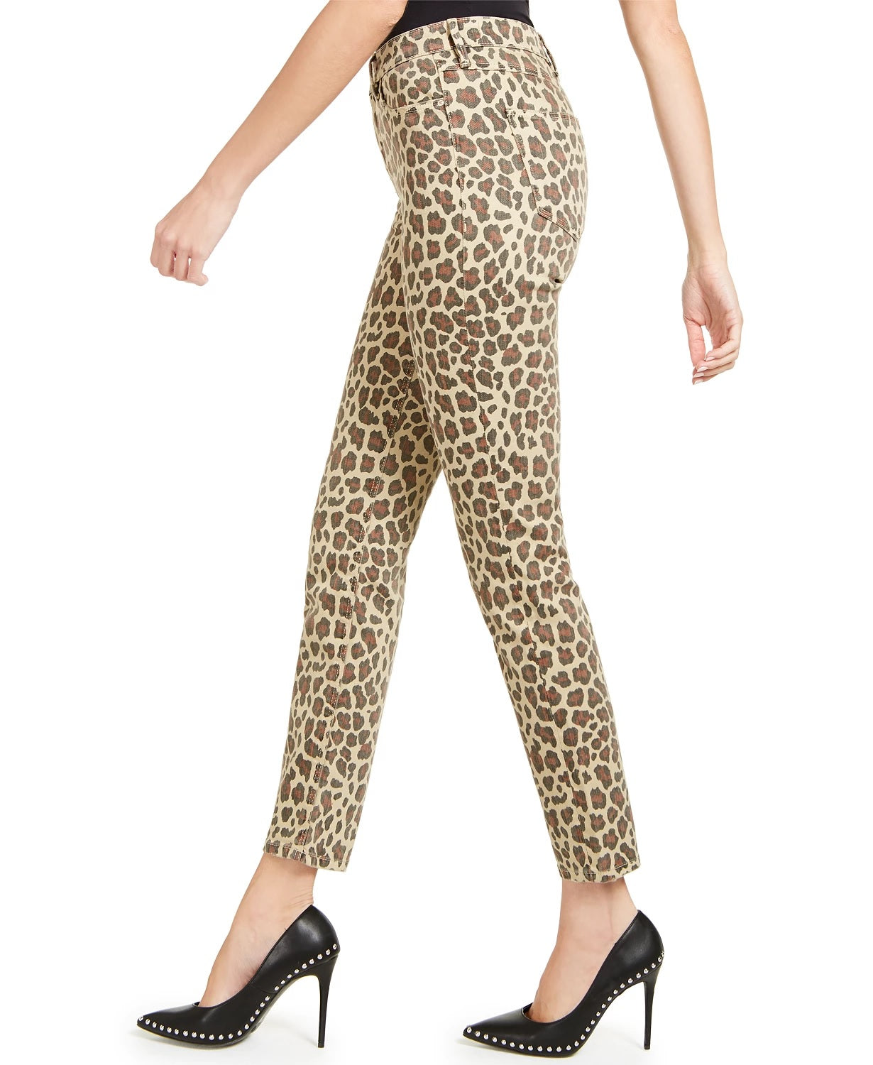 Calça jeans skinny feminina Guss com estampa de leopardo, marrom, tamanho 25