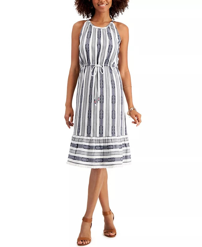 Vestido midi listrado jacquard feminino Style &amp; Co, azul marinho, tamanho médio