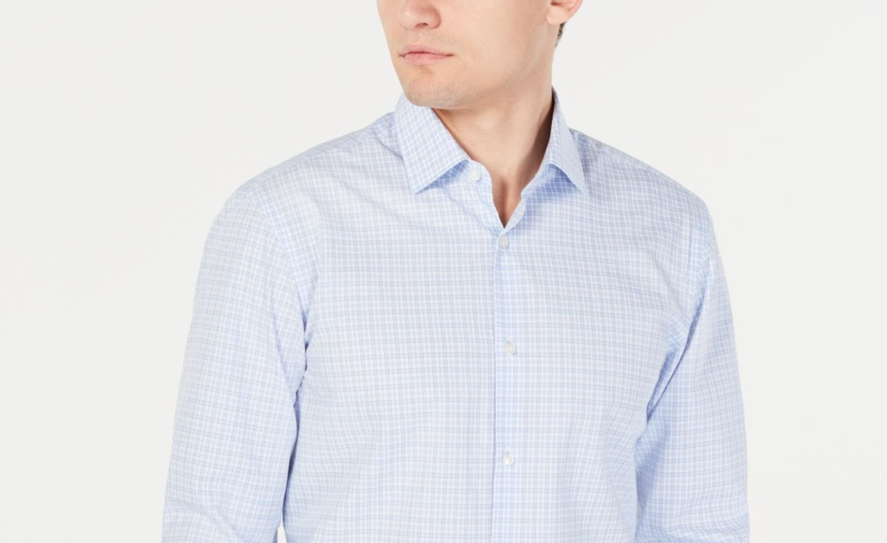 Camisa xadrez feminina Hugo Boss Mabel azul tamanho -15/5 32-33