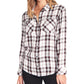 Blusa feminina xadrez de manga comprida com gola e botões Sanctuary, branca, tamanho grande