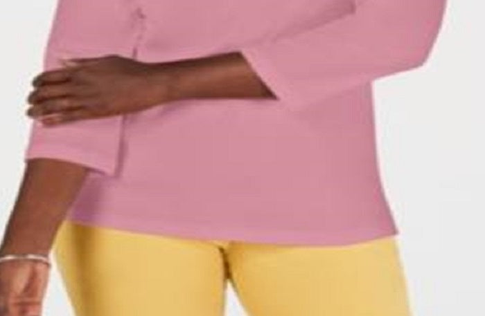 Karen Scott Blusa feminina de algodão com decote em V e ilhós, rosa, tamanho pequeno GG
