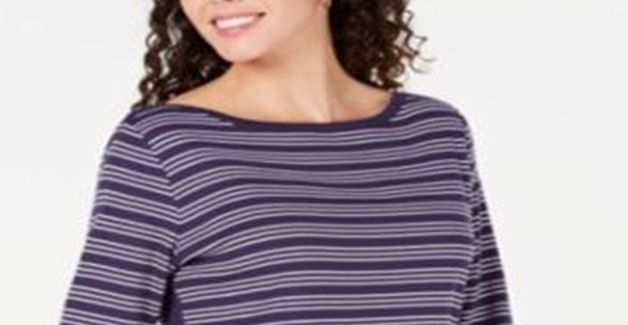 Karen Scott Blusa feminina listrada de algodão com bainha ventilada, roxa, tamanho grande