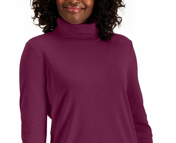 Karen Scott Blusa de gola alta feminina de algodão, roxa, tamanho extragrande