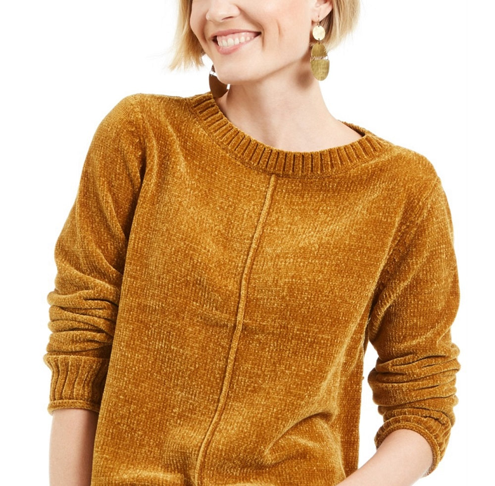 Suéter pulôver feminino de chenille estilo &amp; co, amarelo, tamanho pequeno médio