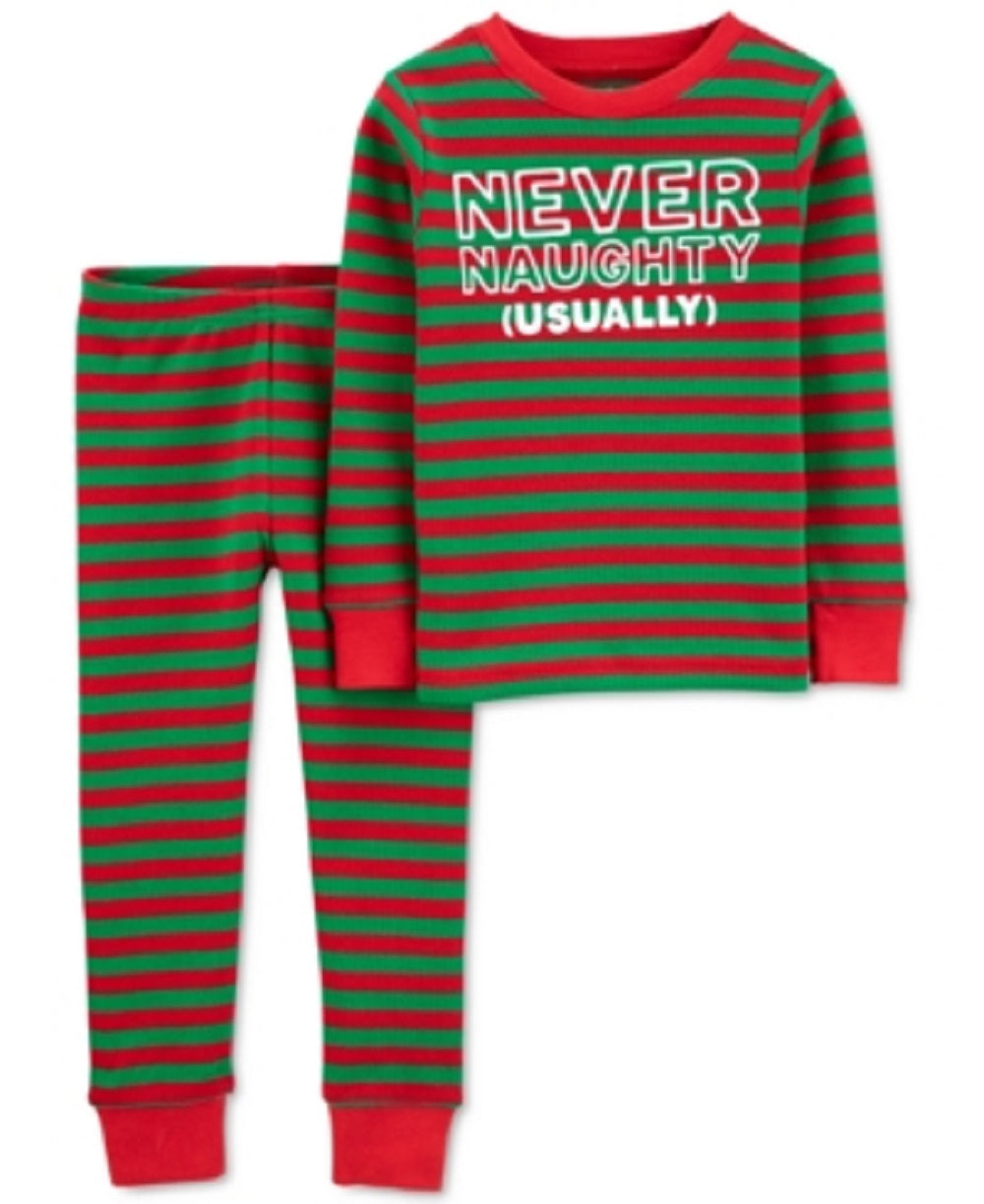 Conjunto de pijama Carter's Boy's Baby 2 peças de algodão Never Naughty verde, vários tamanhos 12