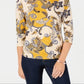 Charter Club Blusa feminina de algodão Pima com estampa de botões e ombros, tamanho pequeno, amarelo, P/M