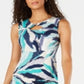 Vestido tubinho com decote torcido feminino JM Collection, azul-petróleo/azul-marinho, tamanho pequeno G