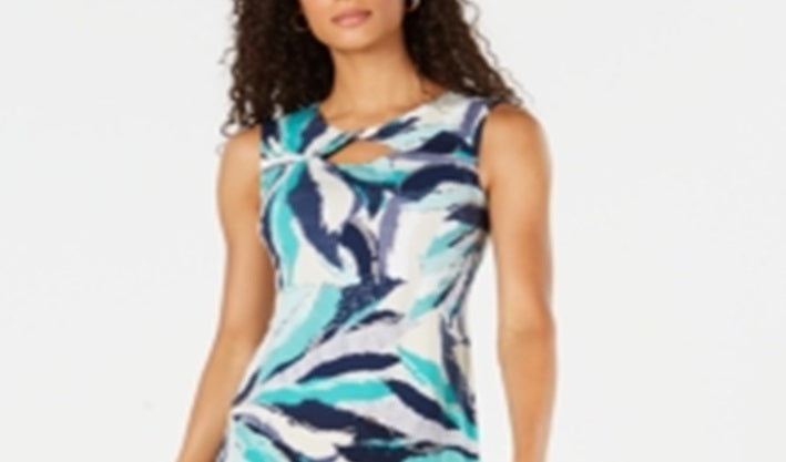 Vestido tubinho com decote torcido feminino JM Collection, azul-petróleo/azul-marinho, tamanho pequeno G