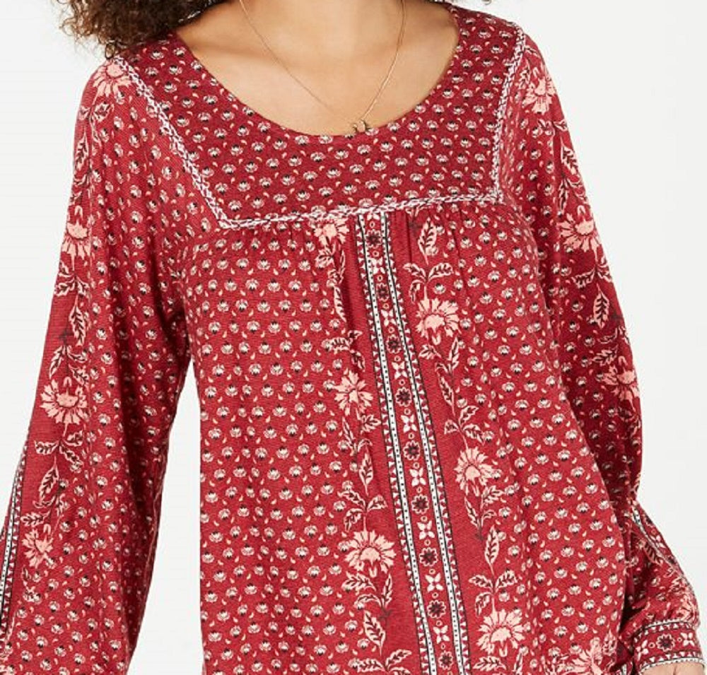 Blusa feminina estampada estilo camponês vermelha tamanho pequeno P