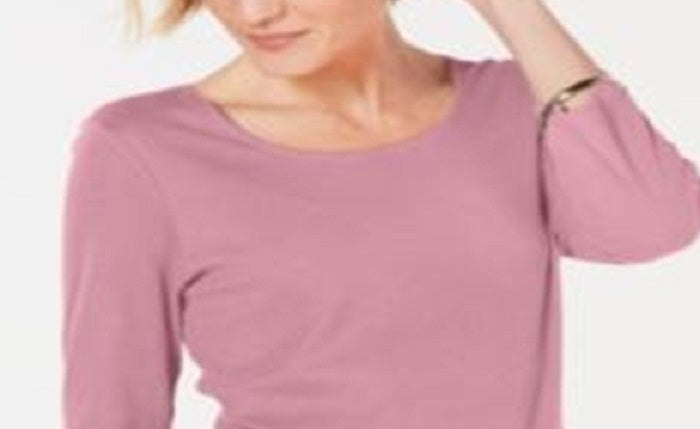 Karen Scott Blusa feminina de algodão com decote redondo, rosa, tamanho pequeno