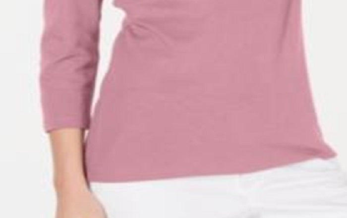 Karen Scott Blusa feminina de algodão com decote redondo, rosa, tamanho pequeno