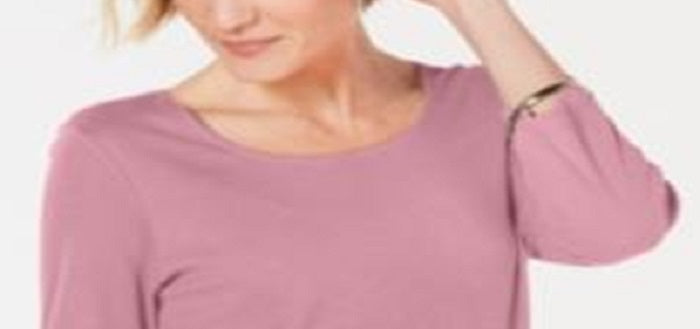 Karen Scott Blusa feminina de algodão com decote redondo, rosa, tamanho pequeno grande