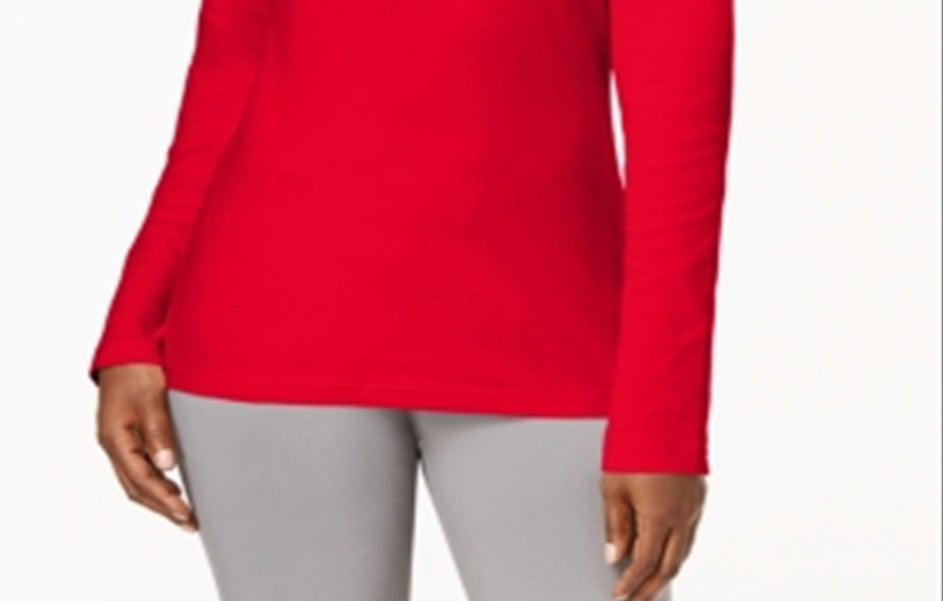 Karen Scott Blusa feminina de algodão com gola alta e manga comprida, vermelha, tamanho pequeno GG