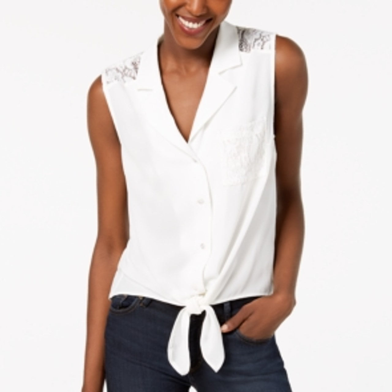 Top feminino Monteau Petite com amarração nas costas e bainha amarrada, branco, tamanho Petit M