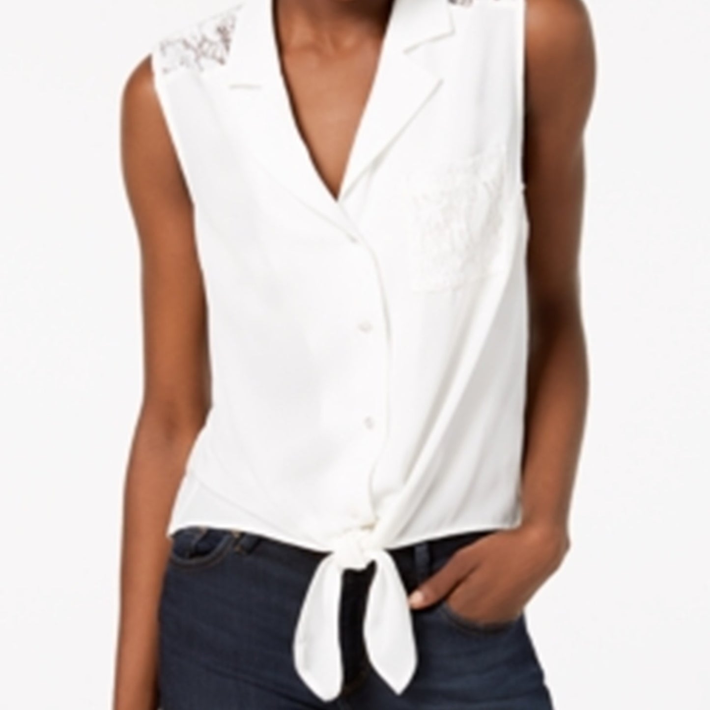 Top feminino Monteau Petite com amarração nas costas e bainha amarrada, branco, tamanho Petit M