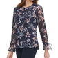 Blusa Tommy Hilfiger Feminina com Botões e Punhos Amarrados e Estampa Floral, Cinza Escuro, Tamanho P
