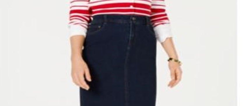 Saia jeans feminina Charter Club com controle de barriga, azul, tamanho 12