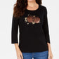 Blusa feminina Karen Scott de algodão com estampa de abóbora, preta, tamanho grande