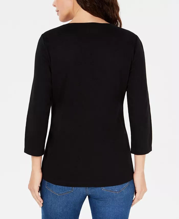 Blusa feminina Karen Scott de algodão com estampa de abóbora, preta, tamanho grande