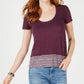 Camiseta feminina Lucky Brand de algodão com estampa de borda e decote redondo, roxa, tamanho pequeno