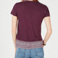 Camiseta feminina Lucky Brand de algodão com estampa de borda e decote redondo, roxa, tamanho pequeno