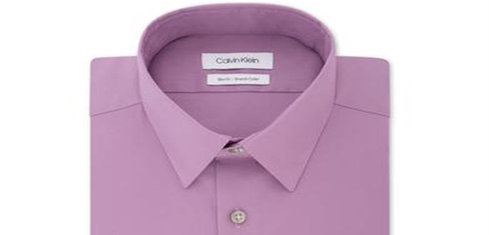 Camisa social masculina Calvin Klein Slim Fit com gola roxa, tamanho GG 17/5