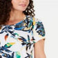JM Collection Blusa Estampada Feminina Branca Tamanho Pequeno X-Grande