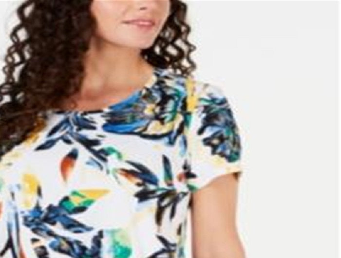 JM Collection Blusa Estampada Feminina Branca Tamanho Pequeno X-Grande