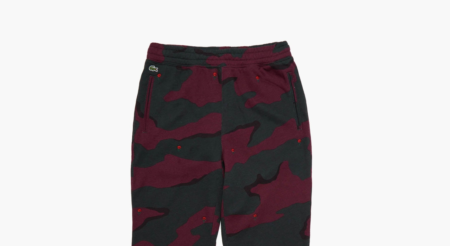 Calça de moletom camuflada bordada Live Rose da Lacoste, masculina, Berry Jam, preta, tamanho X-G