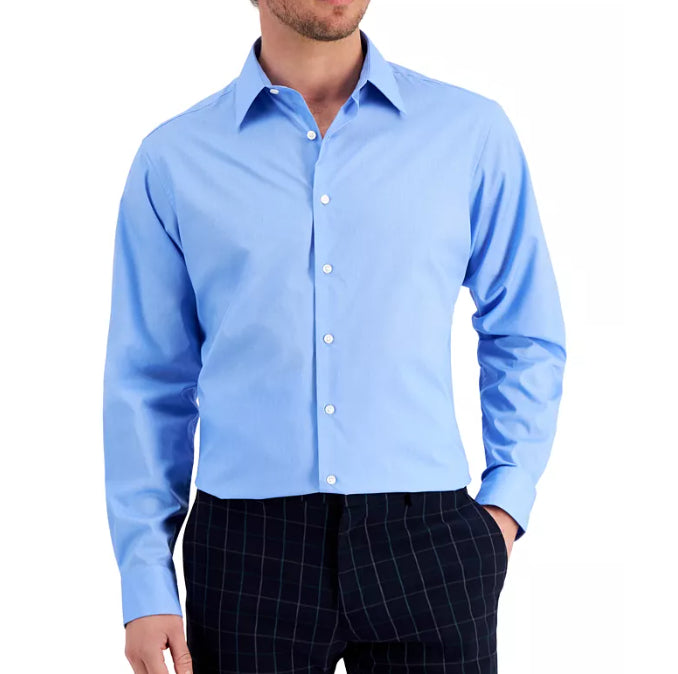 Camisa social masculina Club Room Classic Regular Fit, azul, tamanho 2, extra grande, 18 (36-37)