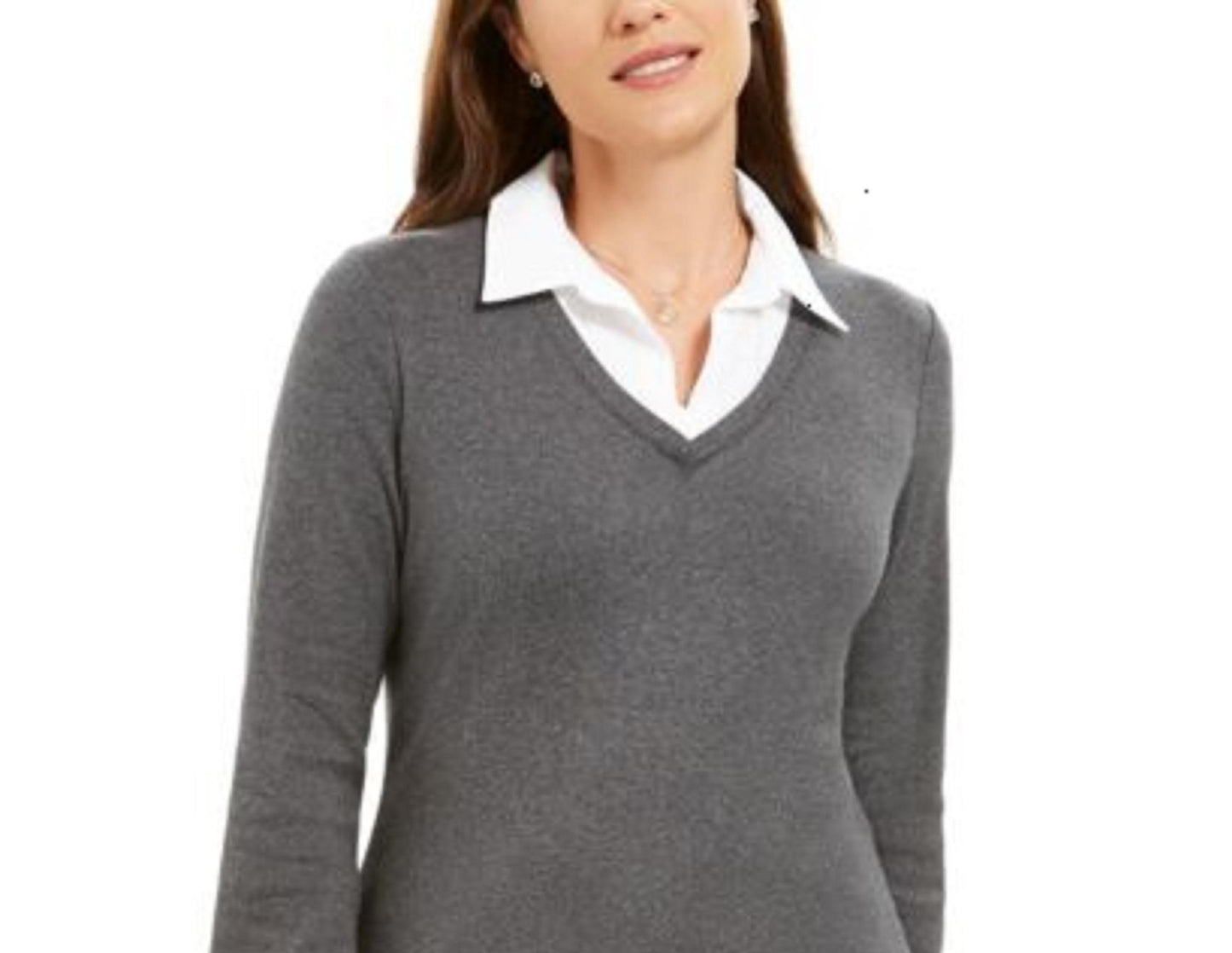 Karen Scott Blusa Feminina de Algodão com Camadas, Cor Carvão, Tamanho Pequeno P