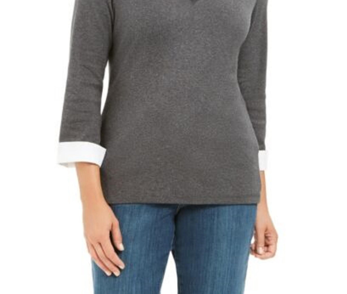 Karen Scott Blusa Feminina de Algodão com Camadas, Cor Carvão, Tamanho Pequeno P