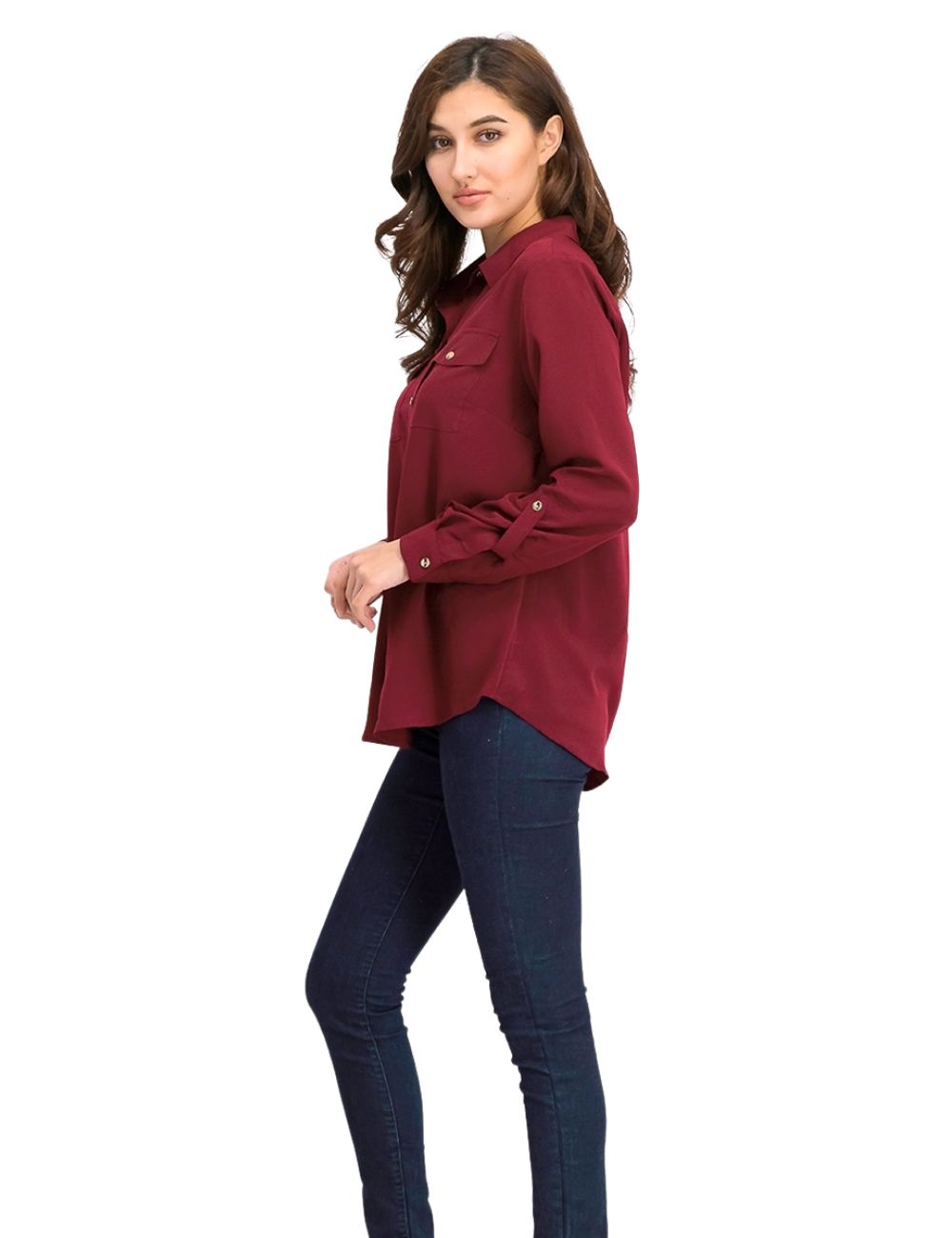 Camisa feminina Charter Club com dois bolsos, vermelha, tamanho extragrande