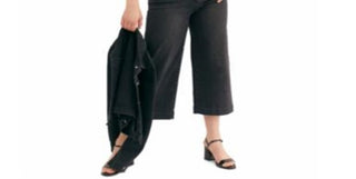 Calça jeans cropped feminina Free People com cadarço, preta, tamanho 31