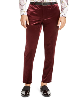 Calça masculina afunilada com frente lisa e corte reto INC International Concepts, vermelha, tamanho 36W