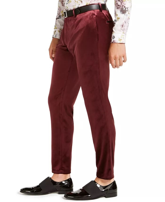 Calça masculina afunilada com frente lisa e corte reto INC International Concepts, vermelha, tamanho 36W